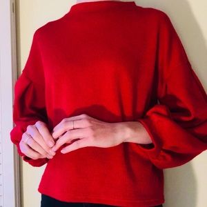 Red Puff Sleeve Sweater